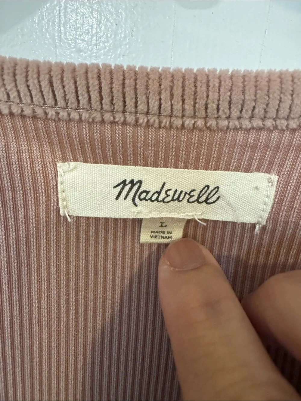 Madewell Ribbed Wrap Peplum Top L Dusty Blush Pink Tie Waist Puff Sleeve